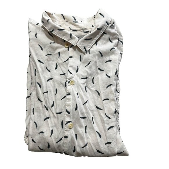 AllSaints men's shirt XL white blue feather print short sleeve button down - Picture 6 of 6